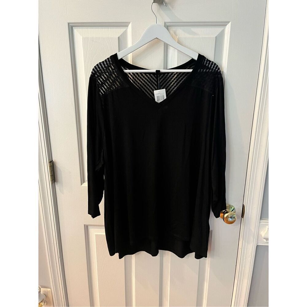 Cable & Gauge Black 3/4 Sleeve Mesh Top Tunic sz 1X NWT